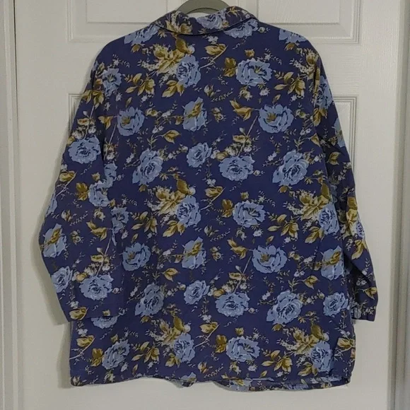 Vtg Floral Button-Up Shirt Women's LG Cotton Lightweight Relaxed Fit Oversized - Picture 5 of 6